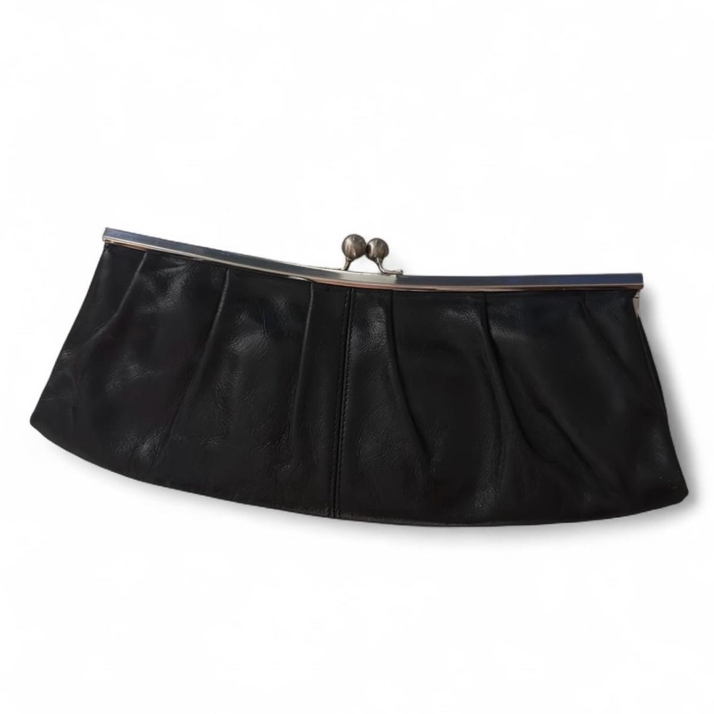 Hobo International Pleated Black Leather Clutch Wallet with Silver Hardware